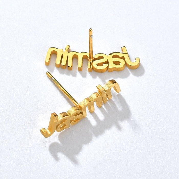 Custom Name Engraved Gold Stainless Steel Earrings for Women