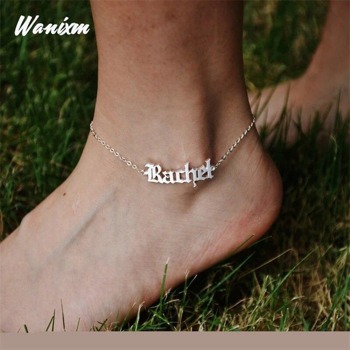 Personalized Gold Name Anklets with Stainless Steel Chain - Luxurious Customizable Jewelry