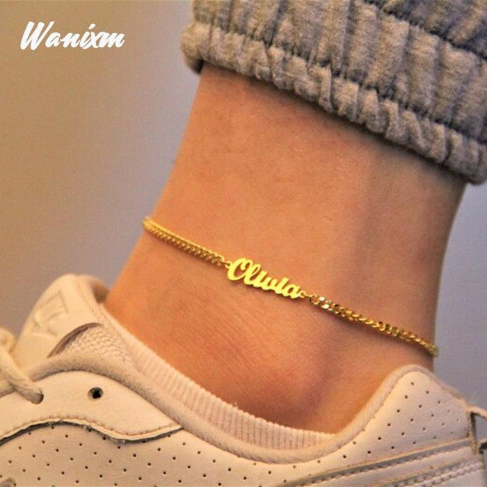 Luxurious Stainless Steel Gold Anklets with Customizable Name Option - Elegant Personalized Jewelry