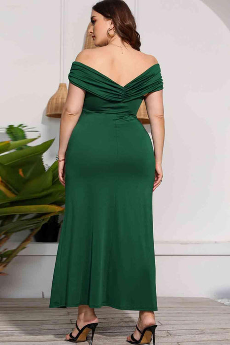 Elegant Crisscross Plus Size Off-Shoulder Dress with Slit Hem