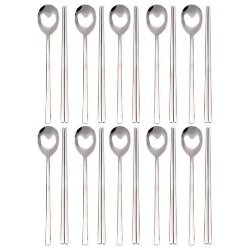 Elegant Stainless Steel Dining Utensil Collection with 10 Pairs of Chopsticks and Spoons