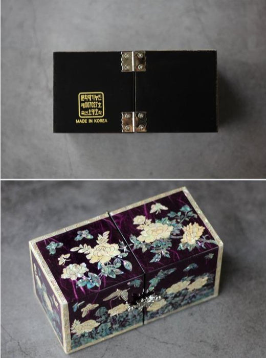 Enchanting Korean Butterfly & Peony Hanji Najeon Lacquerware Jewelry Box - Purple