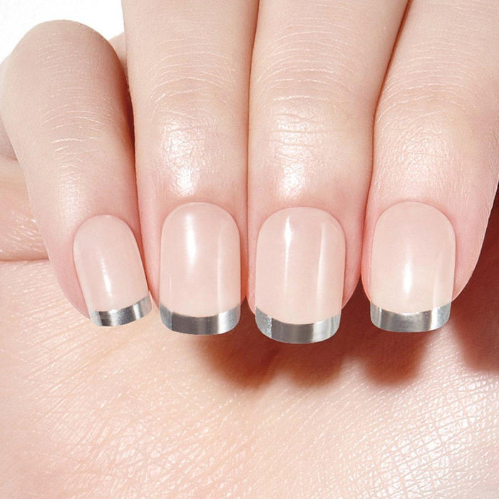 Glamorous Silver French Gel Nail Kit - Effortless Elegance for Any Occasion