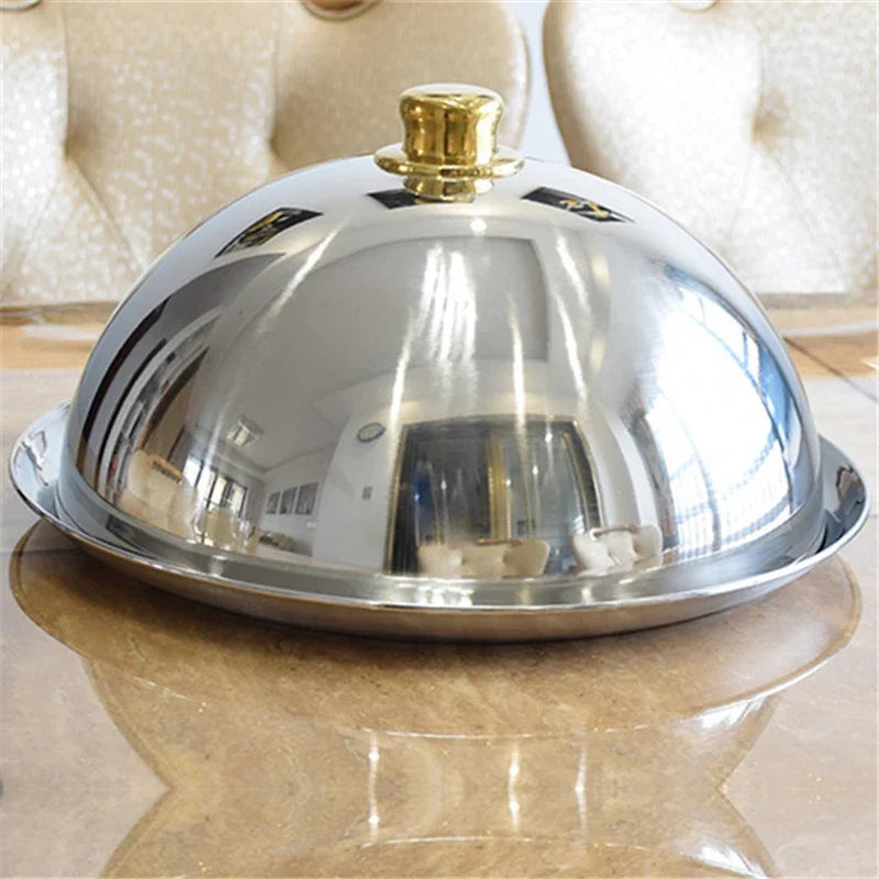 Gold Stainless Steel Round Cake Steak Cover Lid Tray Pan Wok Kitchen Food Dish - High-Quality 304 Stainless Steel Plate