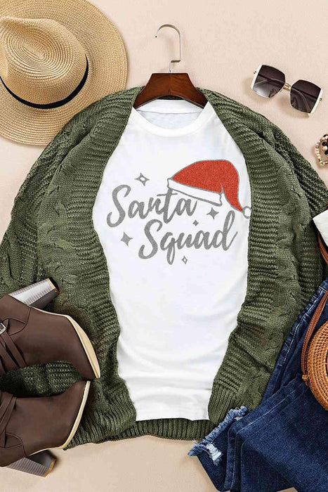 Festive Santa Squad Graphic T-Shirt with Short Sleeves