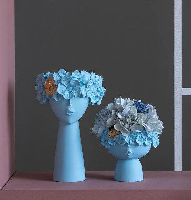 Artistic Resin Vase Set with Human Head Ornaments for Modern Home Decor