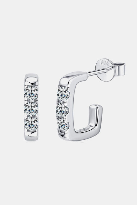 Sophisticated Moissanite Sterling Silver Geometric Huggie Earrings - Customizable Premium Plating Options