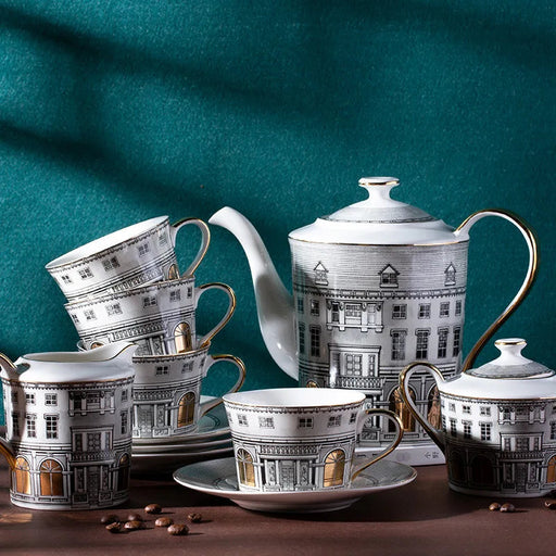 Swan Fort Afternoon Tea Bone China Coffee Set, Grey Western Style Tea Service Kit
