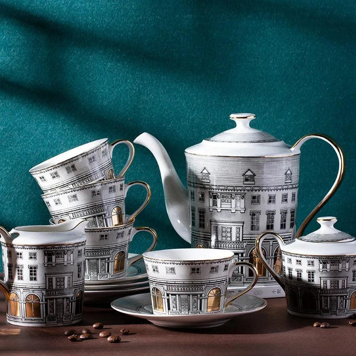 Elegant Grey Bone China Swan Fort Afternoon Tea Coffee Set