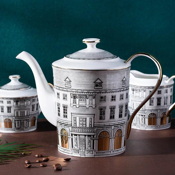 Elegant Grey Bone China Swan Fort Afternoon Tea Coffee Set