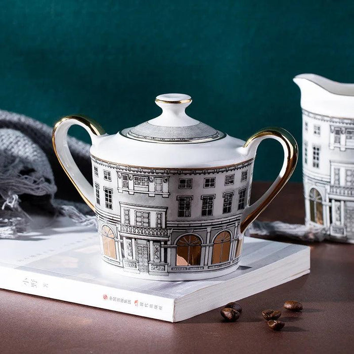 Elegant Grey Bone China Swan Fort Afternoon Tea Coffee Set