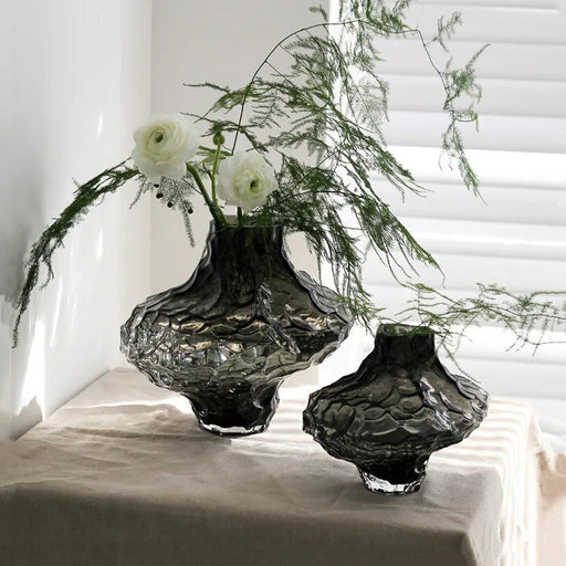 Elegant Transparent Glass Vase with Stone Grain Design for Stylish Home Decor and Plant Displays
