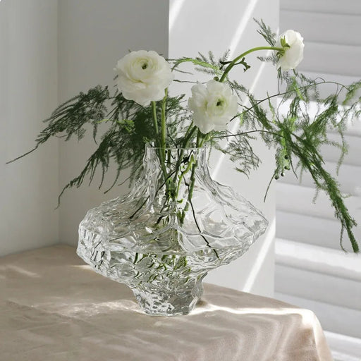 Elegant Transparent Glass Vase with Stone Grain Design for Stylish Home Decor and Plant Displays