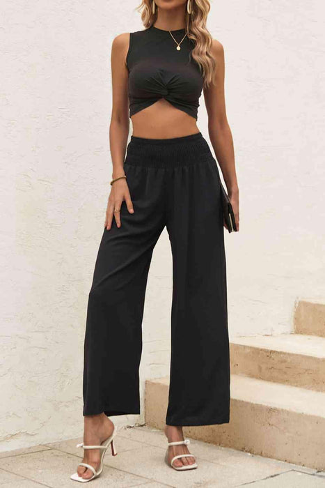 Chic Twisted Crop Top and Wide Leg Pants Set
