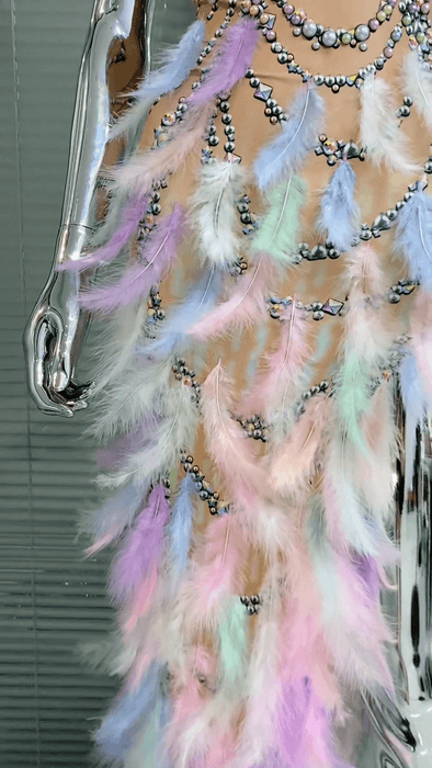 Opulent Feather & Diamond Evening Dress - Custom Luxury | Exclusive 2023 Release