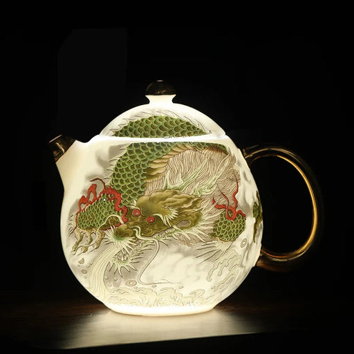 White Ceramic Kung Fu Tea Set with Gold Painting - 9x11cm Size Tea Maker