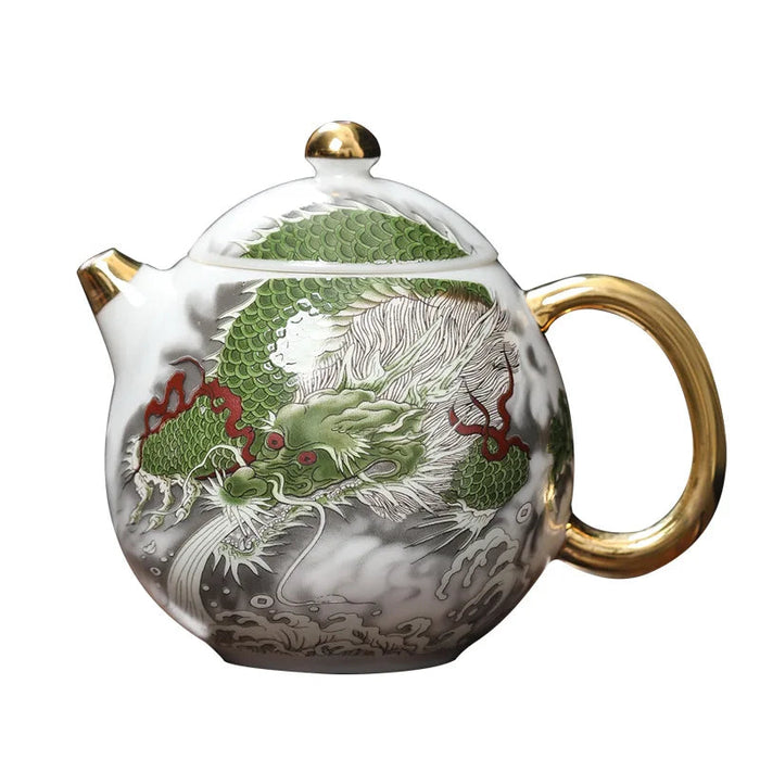 Elegant White Ceramic Gold Painting Kung Fu Tea Set - Tea Maker Included