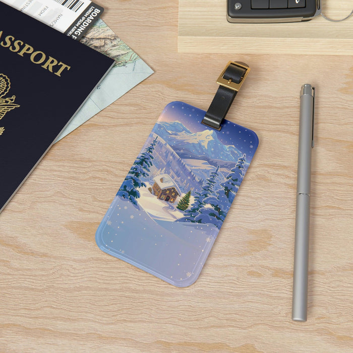 Winter Wonderland: Chic Acrylic Bag Tag with Leather Strap - Ideal for Globetrotters and Adventure Seekers