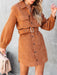 Stylish Corduroy Long-Sleeve Dress with Adjustable Waist Belt - Women's Casual Chic Fashion