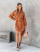 Stylish Corduroy Long-Sleeve Dress with Adjustable Waist Belt - Women's Casual Chic Fashion