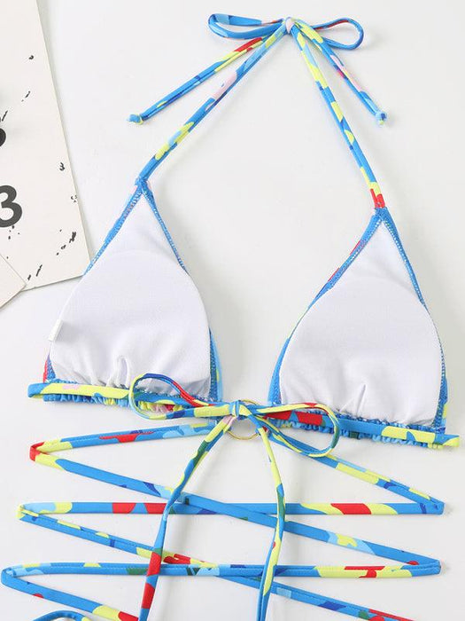 Floral Fantasy Lace-Up Bikini Set - Colorful Floral Print Swimsuit