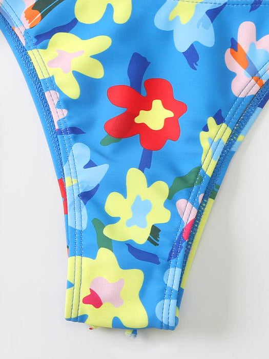 Floral Fantasy Lace-Up Bikini Set - Colorful Floral Print Swimsuit