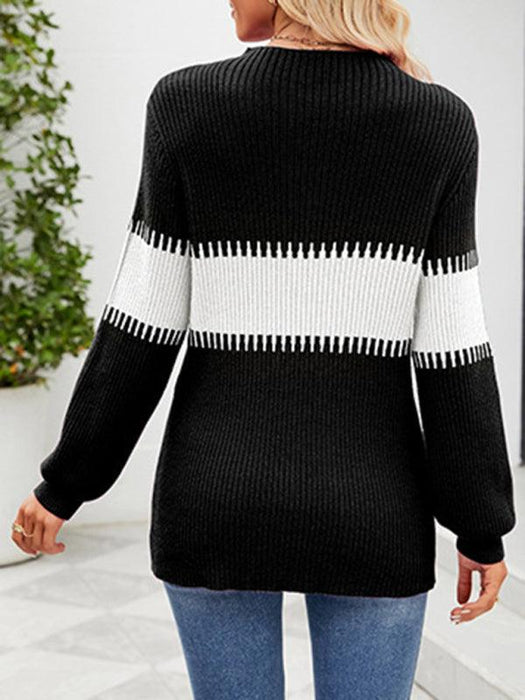 Chic Color Block Turtleneck Sweater - Essential Winter Wardrobe Staple for Women