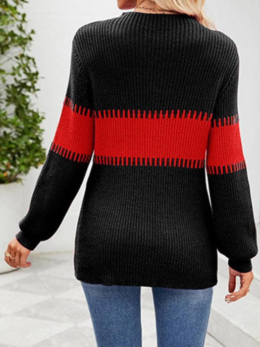 Chic Color Block Turtleneck Sweater - Essential Winter Wardrobe Staple for Women