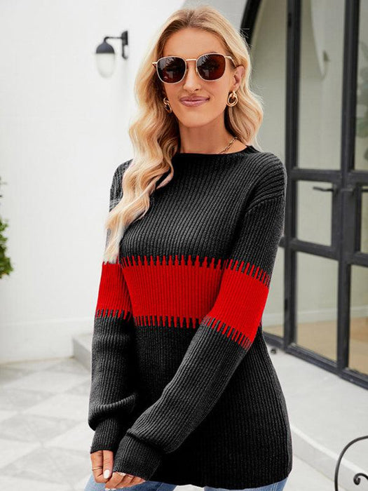 Chic Color Block Turtleneck Sweater - Essential Winter Wardrobe Staple for Women