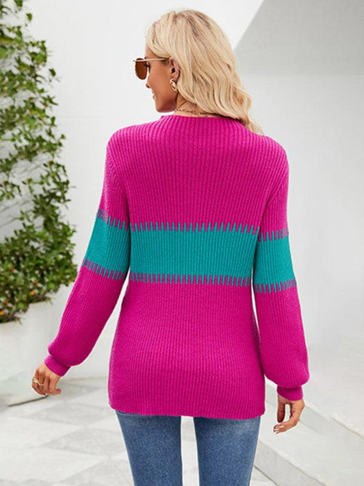 Chic Color Block Turtleneck Sweater - Essential Winter Wardrobe Staple for Women