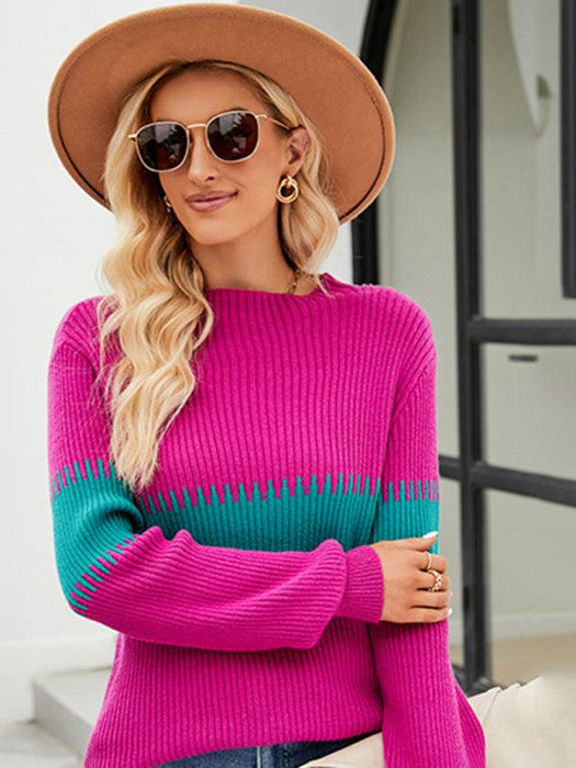 Chic Color Block Turtleneck Sweater - Essential Winter Wardrobe Staple for Women