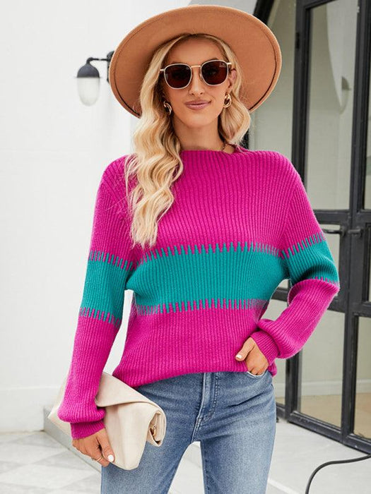 Chic Color Block Turtleneck Sweater - Essential Winter Wardrobe Staple for Women