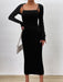 Elegant Solid Color Suspender Dress with Long Sleeves for Stylish Women