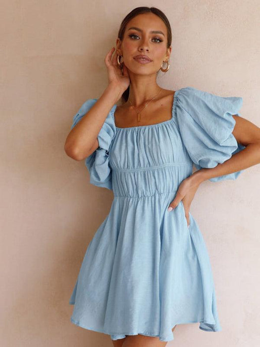 Chic One-Shoulder Boho Mini Dress with Comfortable Elastic Waistband