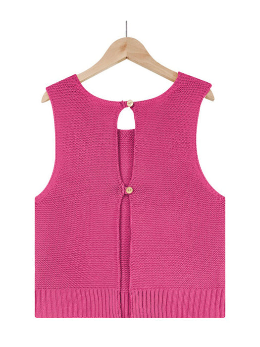 Women's Solid Knit Buttoned Vest - Sleeveless Casual Top