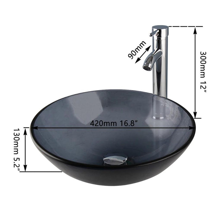 Stylish Hand-Painted Grey Tempered Glass Bathroom Sink Ensemble with Faucet and Chrome Drain Kit