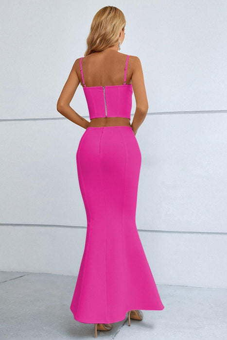 Chic Cutout Cami and Fishtail Skirt Ensemble with Elegant Seam Detailing