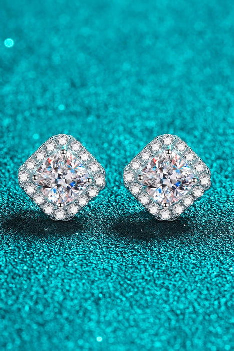 Elegant Square Silver Stud Earrings with Lab-Created Diamonds