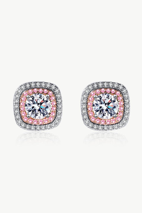 Contemporary Rhodium-Plated Sterling Silver Geometric Stud Earrings with Sparkling Zircon Accents