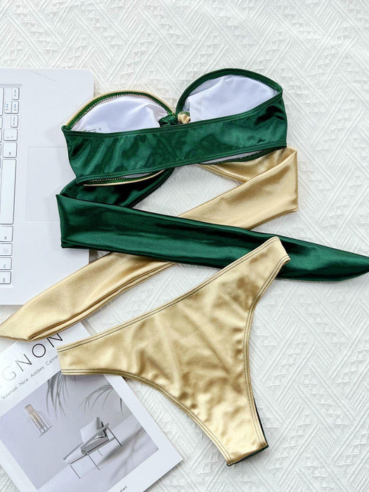 Elegant Ring-Embellished Tie-Detail Bikini Set