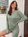 Ribbed Comfort Duo: Stylish Long Sleeve Top and Shorts Lounge Set