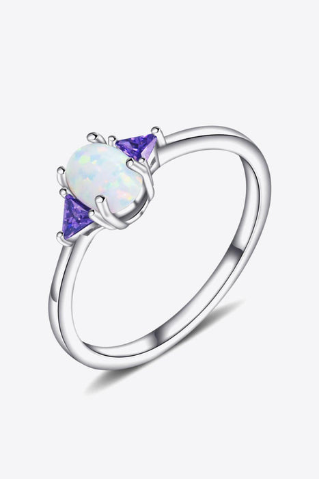 Opulent Opal and Sparkling Zircon Sterling Silver Ring