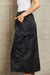 Chic Black Cargo Midi Skirt with High Waist and Elastic Scrunch Detail