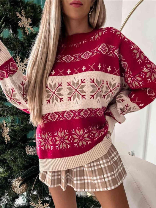 Cozy Snowflake Pattern Sweater with Relaxed Fit