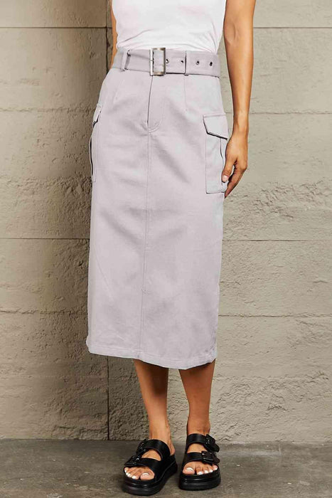 Edgy High-Waisted Buckled Cargo Skirt with Functional Flap Pockets