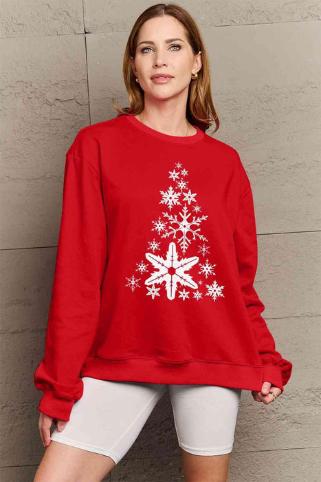 Festive Snowflake Christmas Tree Print Sweater - Winter Warmth Collection