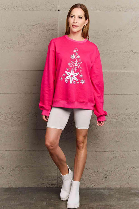 Festive Snowflake Christmas Tree Print Sweater - Winter Warmth Collection