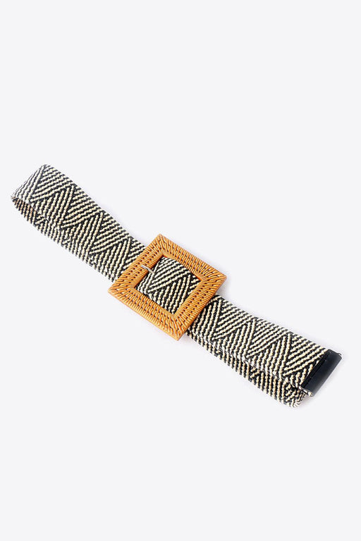 Elegant Elastic Braided Belt with Square Buckle