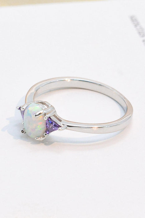 Radiant Opal and Zircon Silver Ring: Embrace the Essence of Elegance