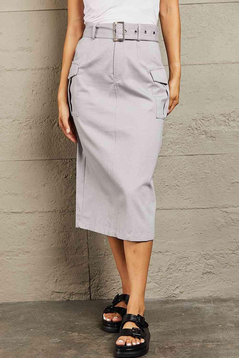 Edgy High-Waisted Buckled Cargo Skirt with Functional Flap Pockets